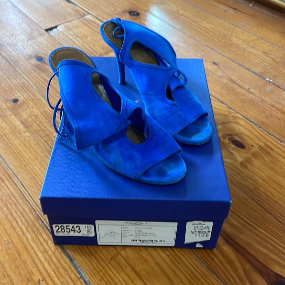 Aquazzura sexy thing 85 Mondrian Blue size 37.5 (size 7-7.5) beautiful color
